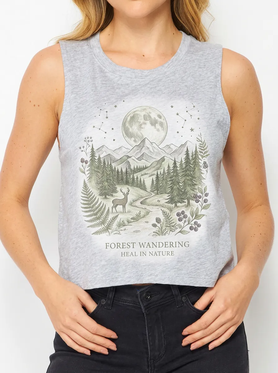 Women's Nature Lover Forest Deer Moon Printed Tank Top