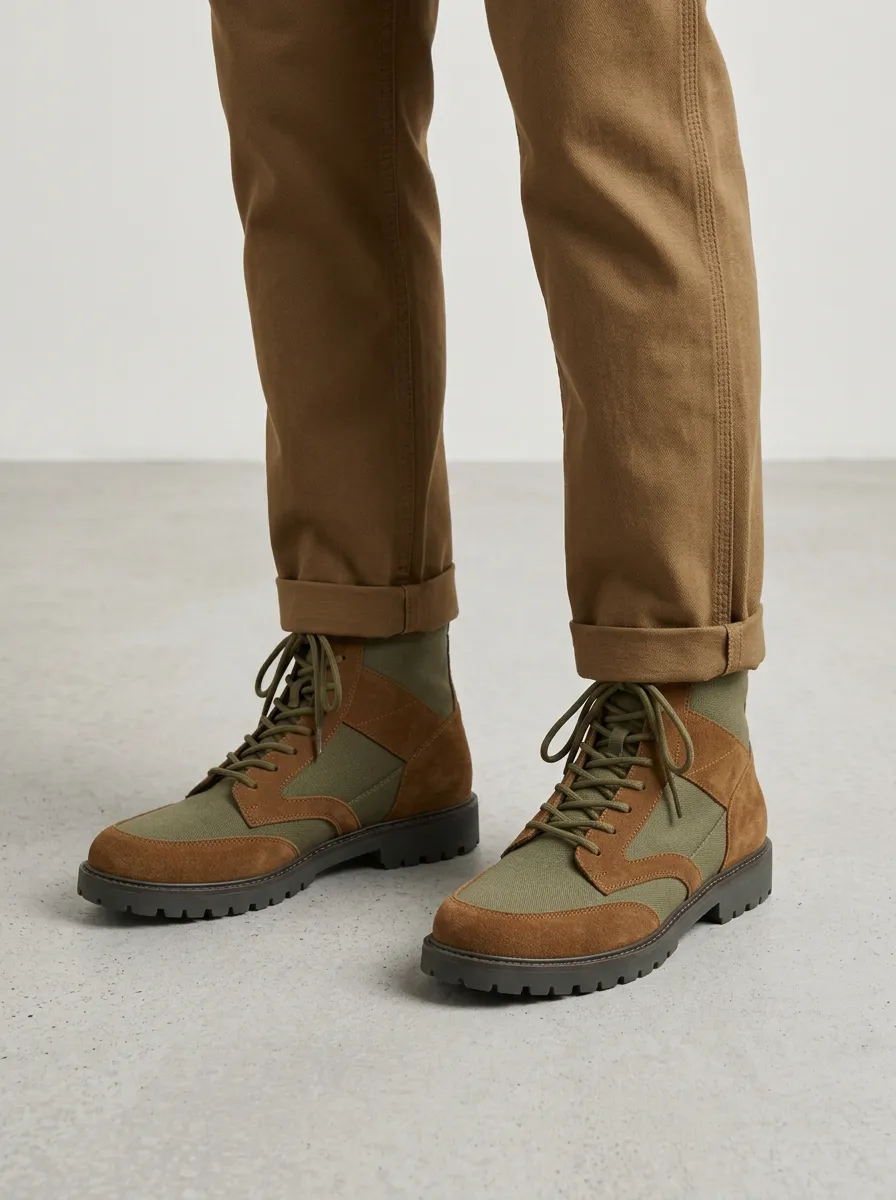 Unisex Outdoor Military Style Suede Canvas Work Boots