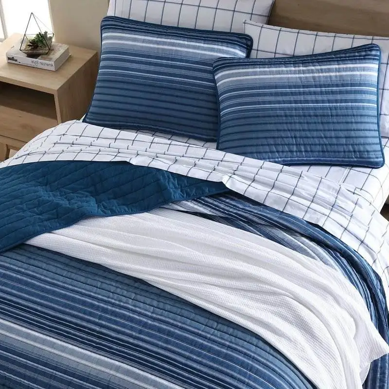 Fresh Cotton Striped Coastal Reversible Quilt Bedding Set