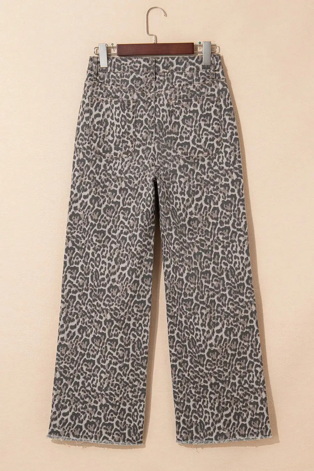 Denim Leopard Print High Rise Wide Leg Jeans