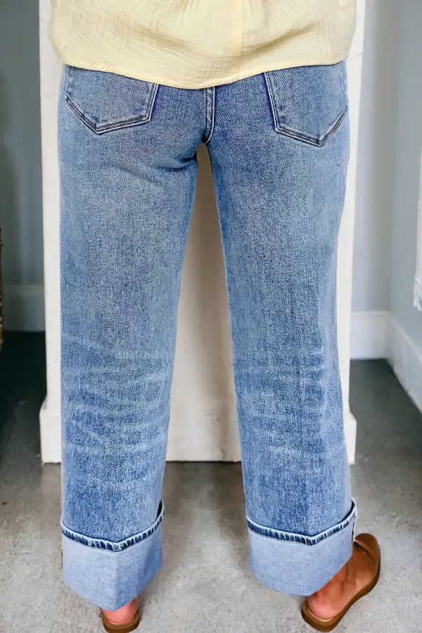 High Waist Straight Leg Seam Denim Jeans