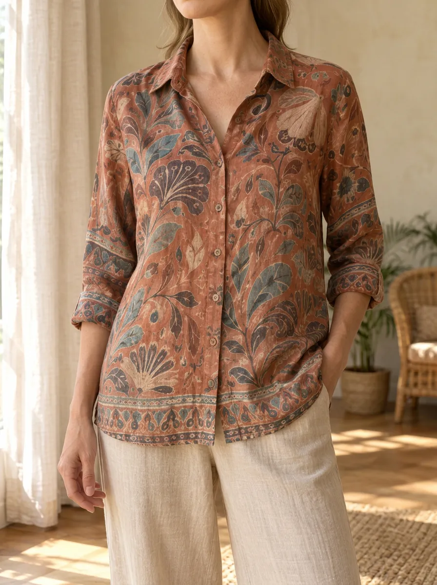 Women's Meadow Boho Floral Patterned Shirt
