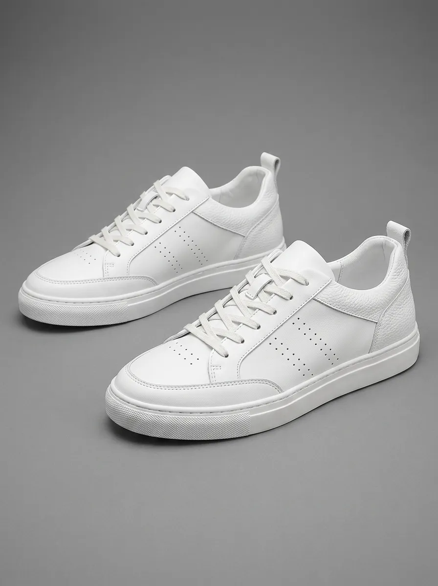 Men's Minimalist White Perforated Leather Casual Sneakers