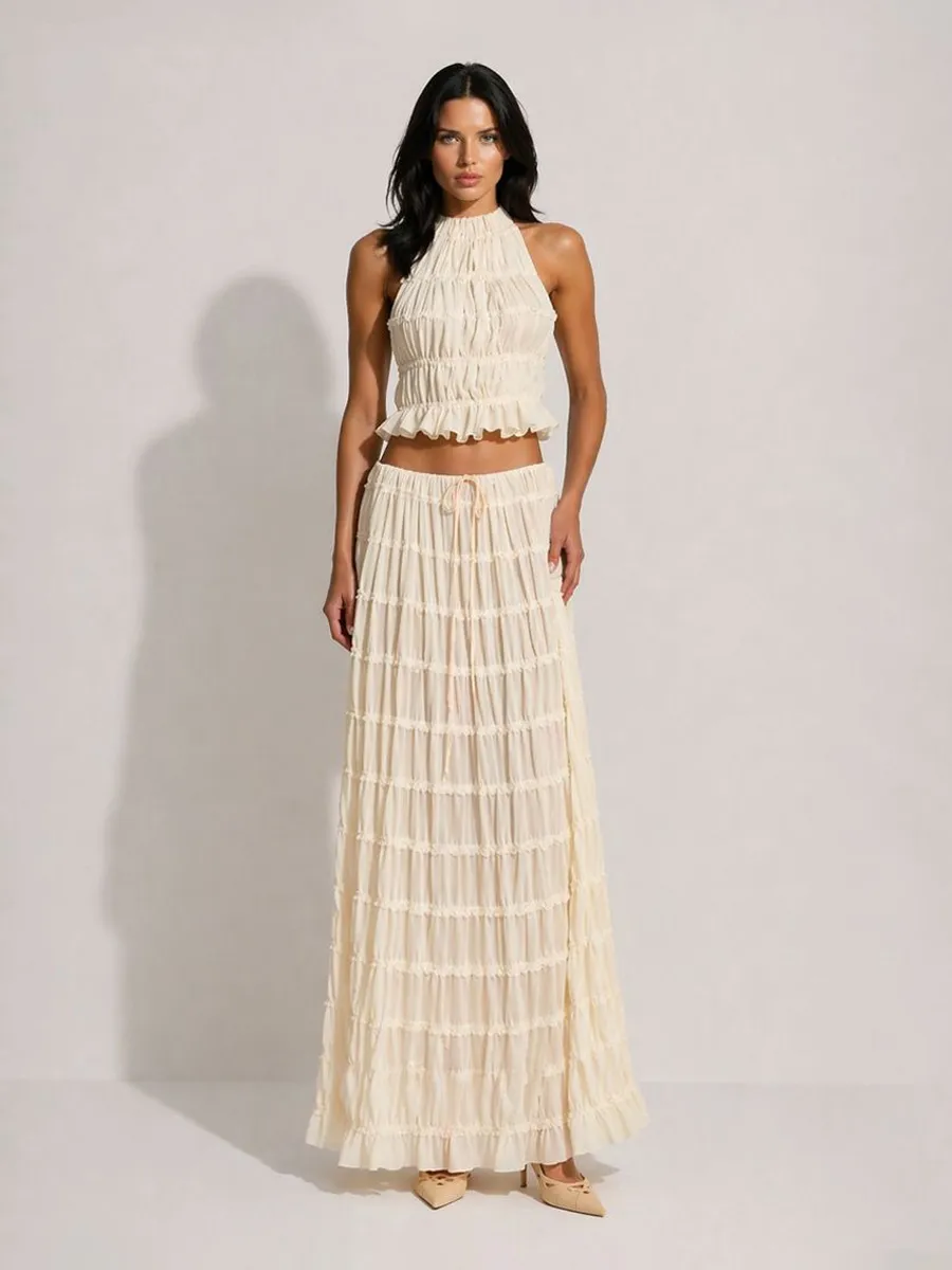 Anouk Two-Piece Pleated Chiffon Maxi Skirt Set