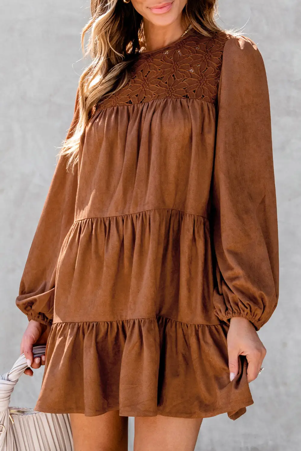 Floral Lace Detail Ruffle Trim Mini Dress