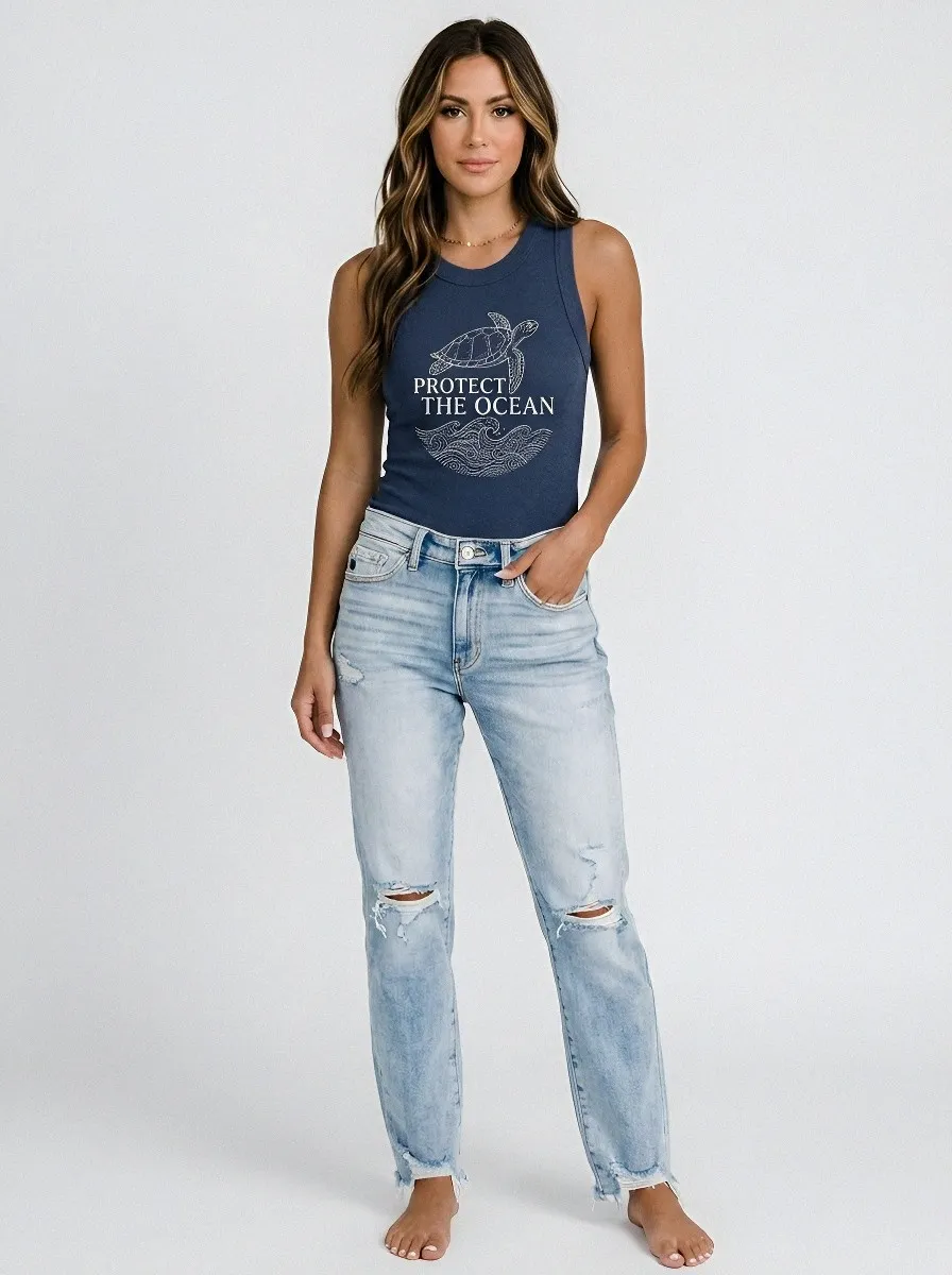 Women's Ocean Lover Sea Turtle Protect The Ocean Printed Tank Top