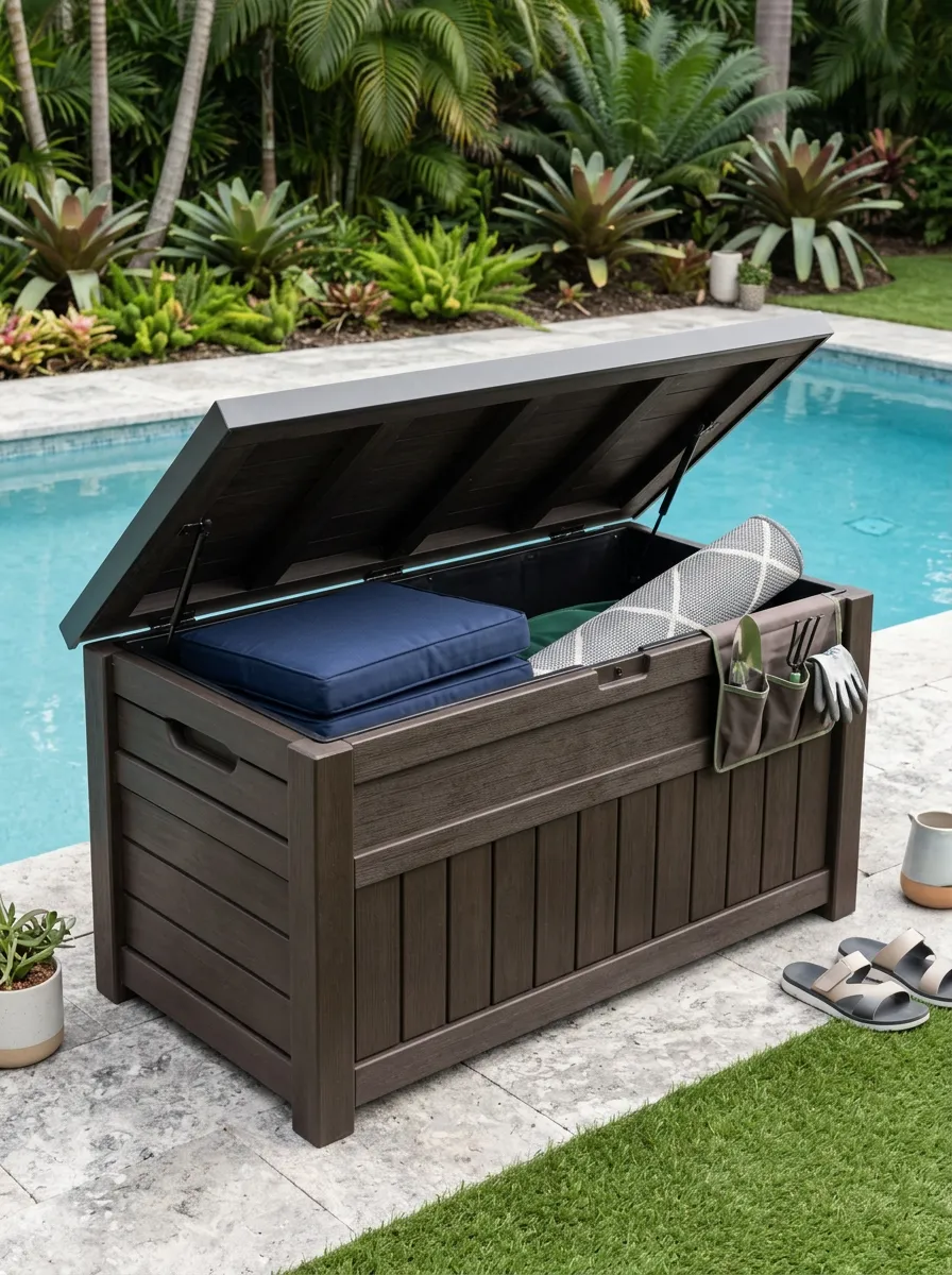 Garden Tool Organizer Brown Wood-Look Storage Box