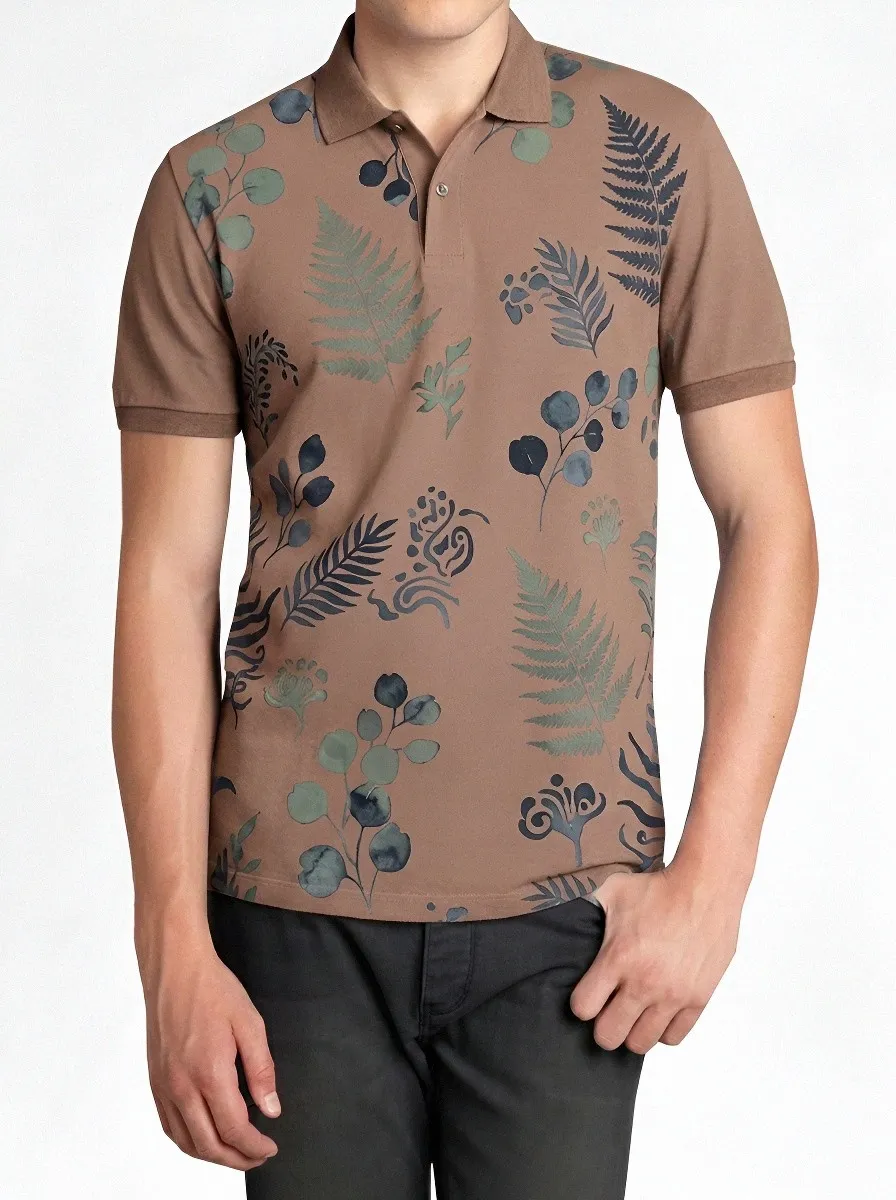 Men's Botanical Nature Lover Fern Leaf Printed Polo Shirt