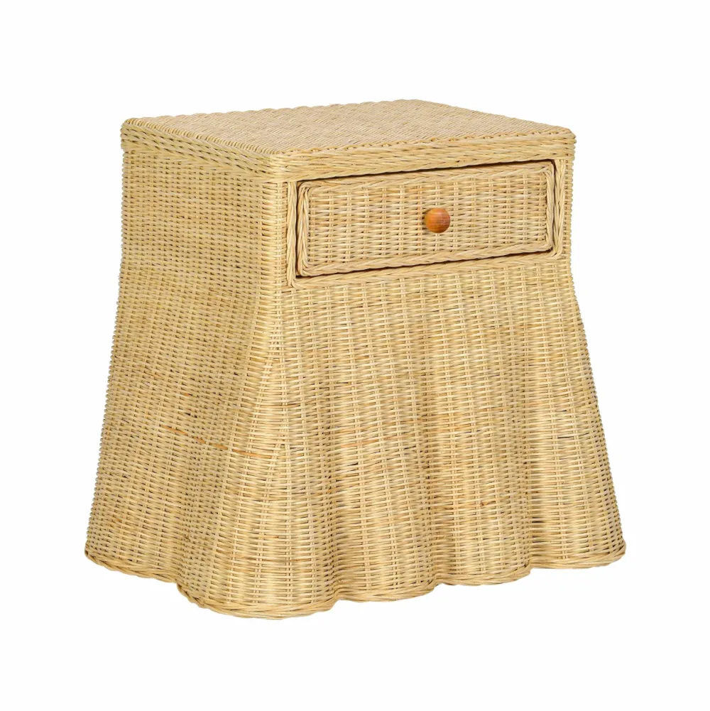 Storage Extendable Rattan Wood Nightstand