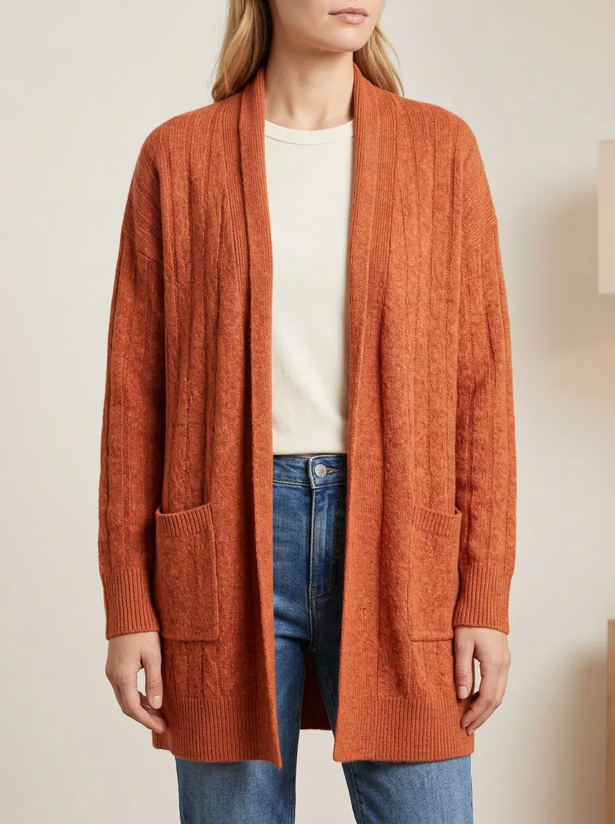 Structured Ribbed-Knit Knit Cardigan