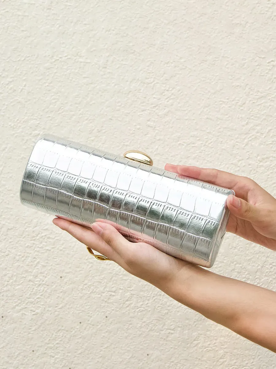 Seraphina Crocodile-embossed Cylindrical Clutch