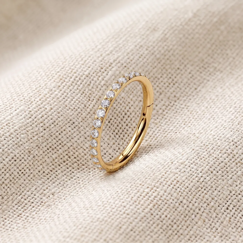 Titanium Crystal Hinged Hoop Ring