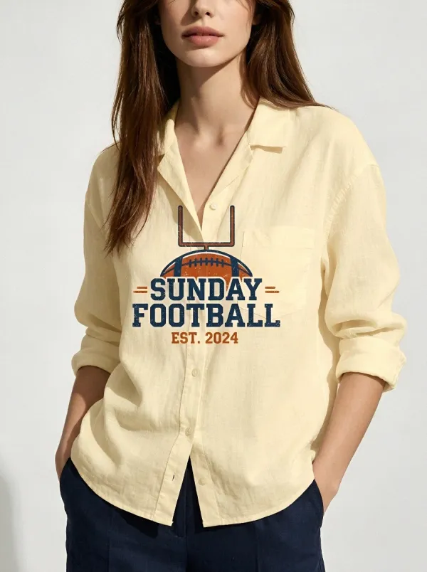 Women's Sunday Football Goalpost Printed Button-down Shirt