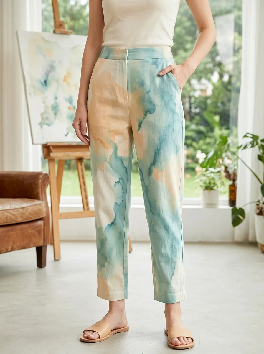Women's Abstract Watercolor Tie-Dye Printed Pants