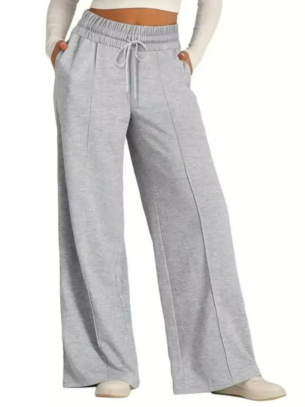 Relaxed Drawstring Wide Leg Pocketed Casual Pants