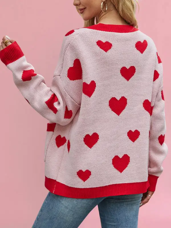 V-Neck Knit Pocketed Knit Jacket