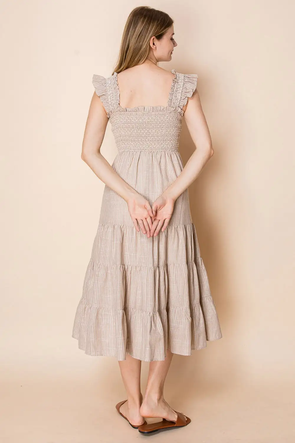 Striped Smocked Tiered Ruffle Detail Dress