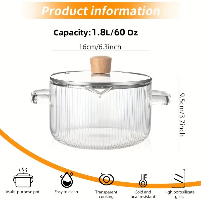 Multi-Purpose Glass Noodle Pot with Easy Pour Spout, Kitchen Tool for Noodles and Soup