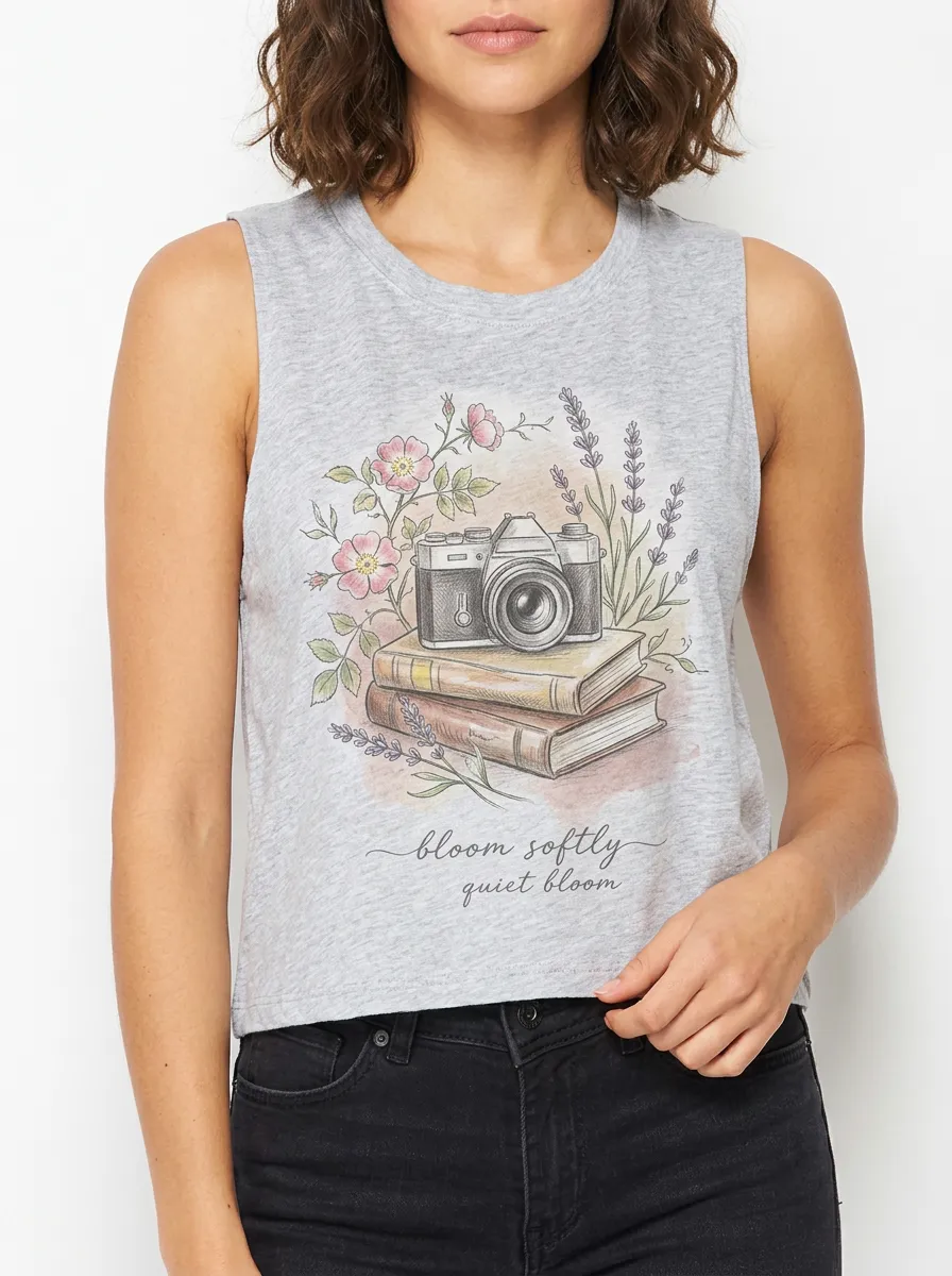Women's Photography Book Lover Floral Printed Tank Top
