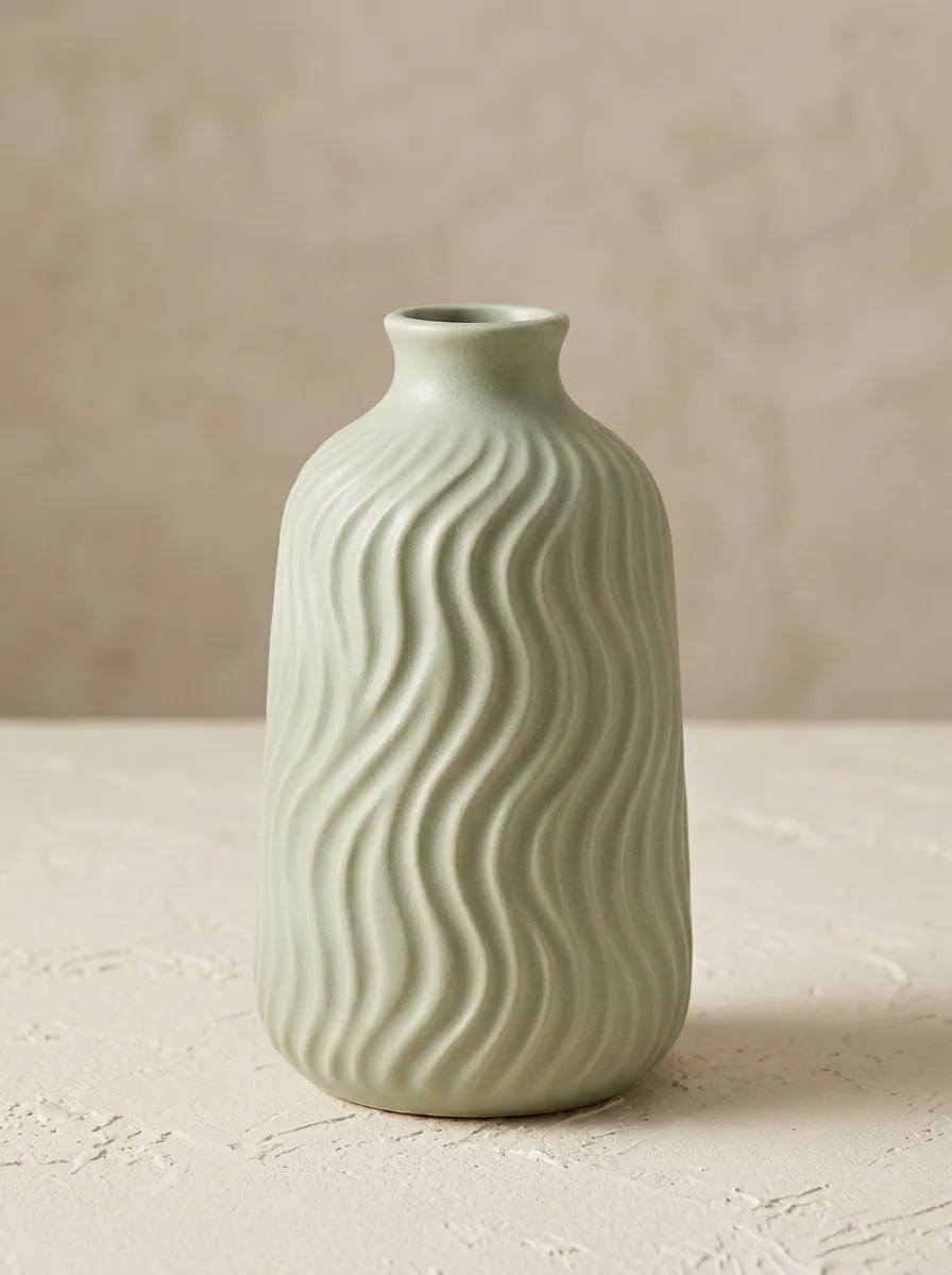 Artful Minimalist Wavy Textured Ceramic Vase