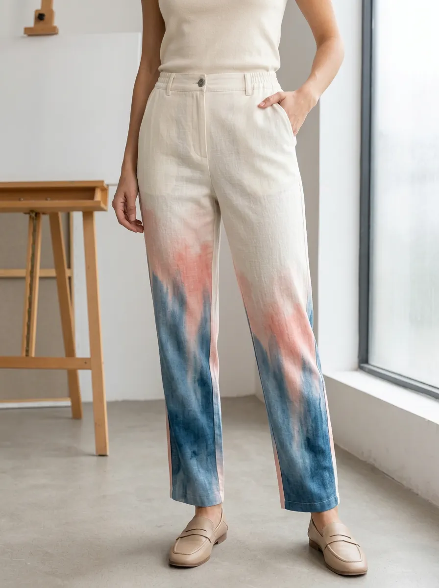 Women's Casual Style Blue Pink Tie-Dye Printed Pants