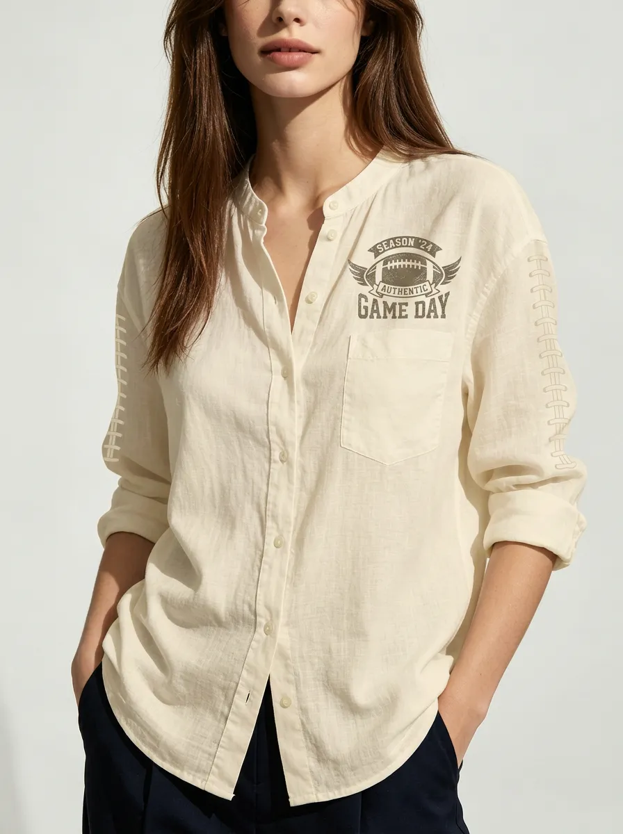 Women's Football Fan Game Day Season ' Printed Button-up Shirt