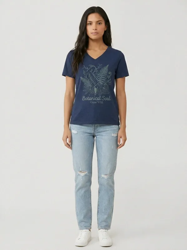 Women's Wanderlust Boho Sun Moon Mandala Printed V-neck T-shirt