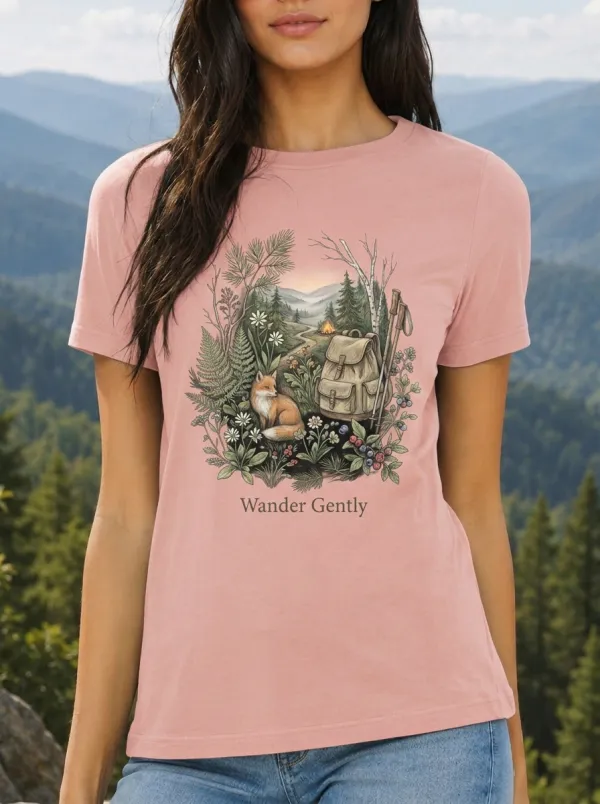 Women's Hiking Lover Fox Backpack Forest Printed T-shirt