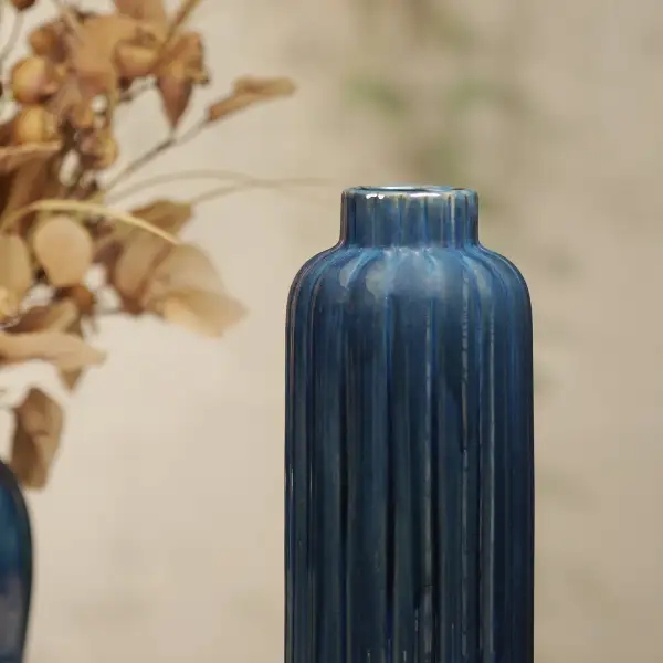 Navy Linear Ceramic Vase