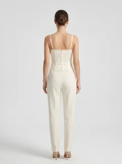 Jacquard Lace-Up Lace-Trim Women's Corset Top