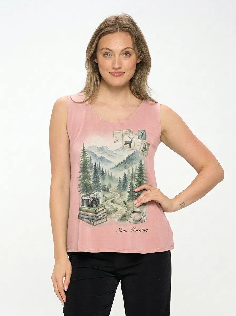 Women's Nature Lover Mountain Forest Camera Printed Tank Top