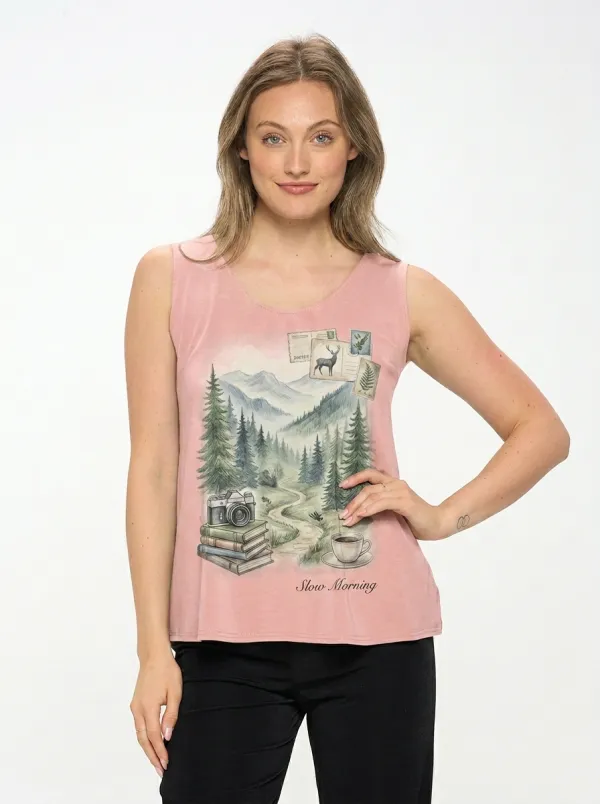 Women's Nature Lover Mountain Forest Camera Printed Tank Top