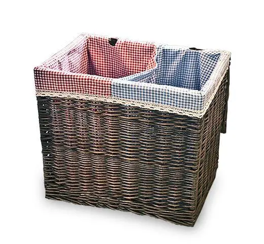 Lidded Two-Compartment Wicker Cotton Laundry Sorter
