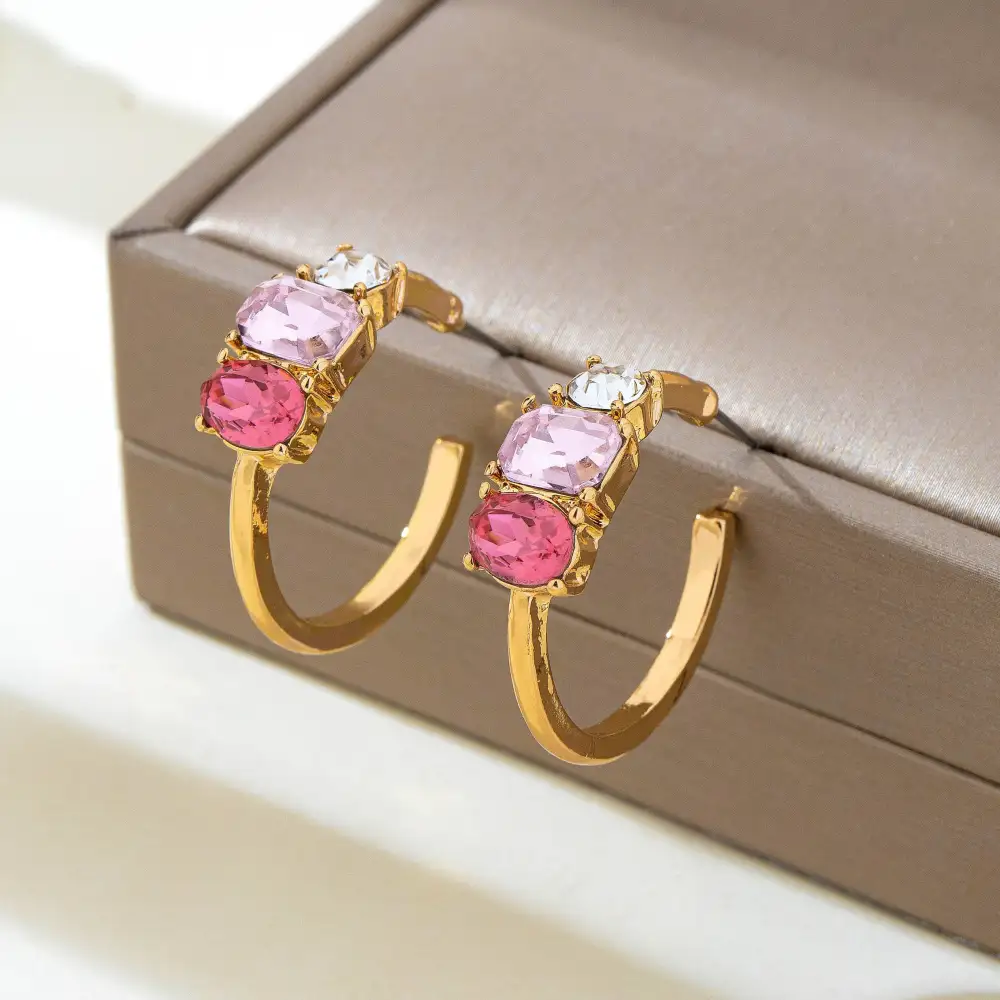 Rosy Gradient Crystal Hoop arrings