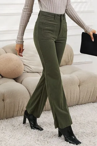 High Waist Square Pocket Corduroy Pants