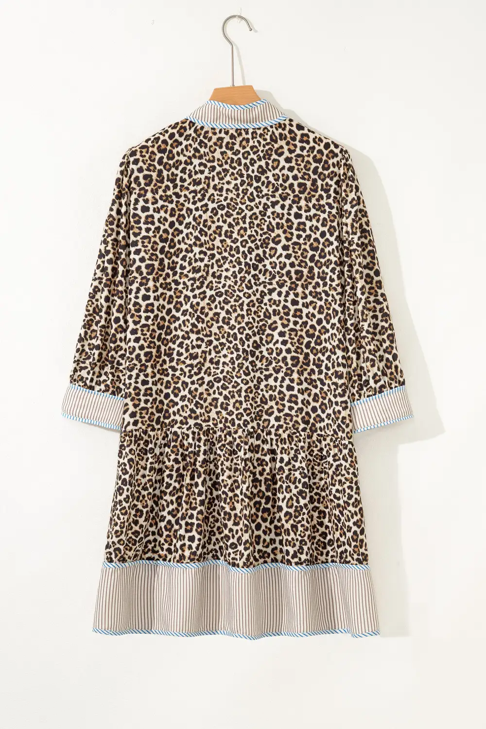 Lightweight Feel Striped Animal Print V Neck Mini Dress