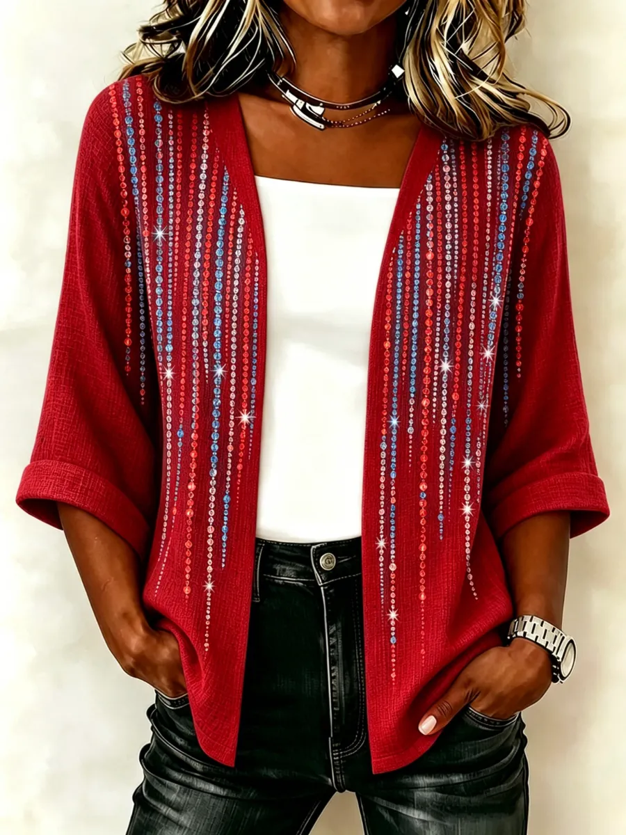 Women's Casual Loose Independence Day Patriotic Cardigan