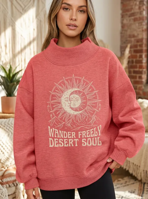 Celestial Sun Moon Desert Soul Mock Neck Sweatshirt