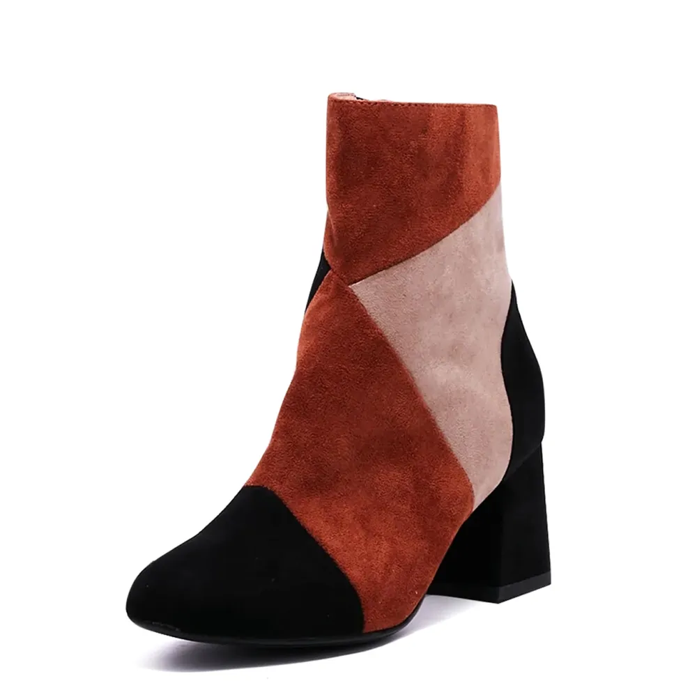 Patchwork Suede Ankle Boots