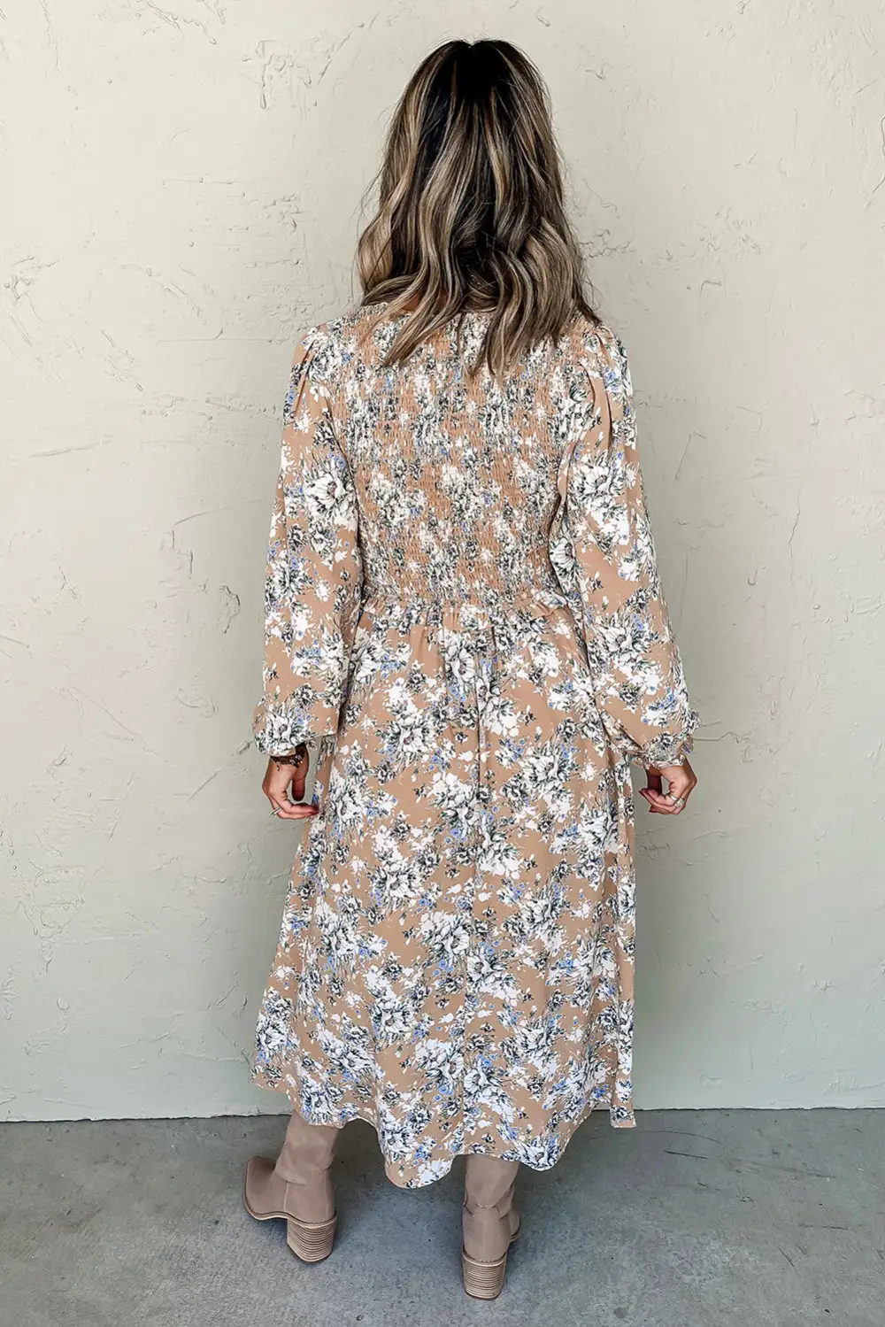 Floral Smocked Puff Sleeve Long Dress