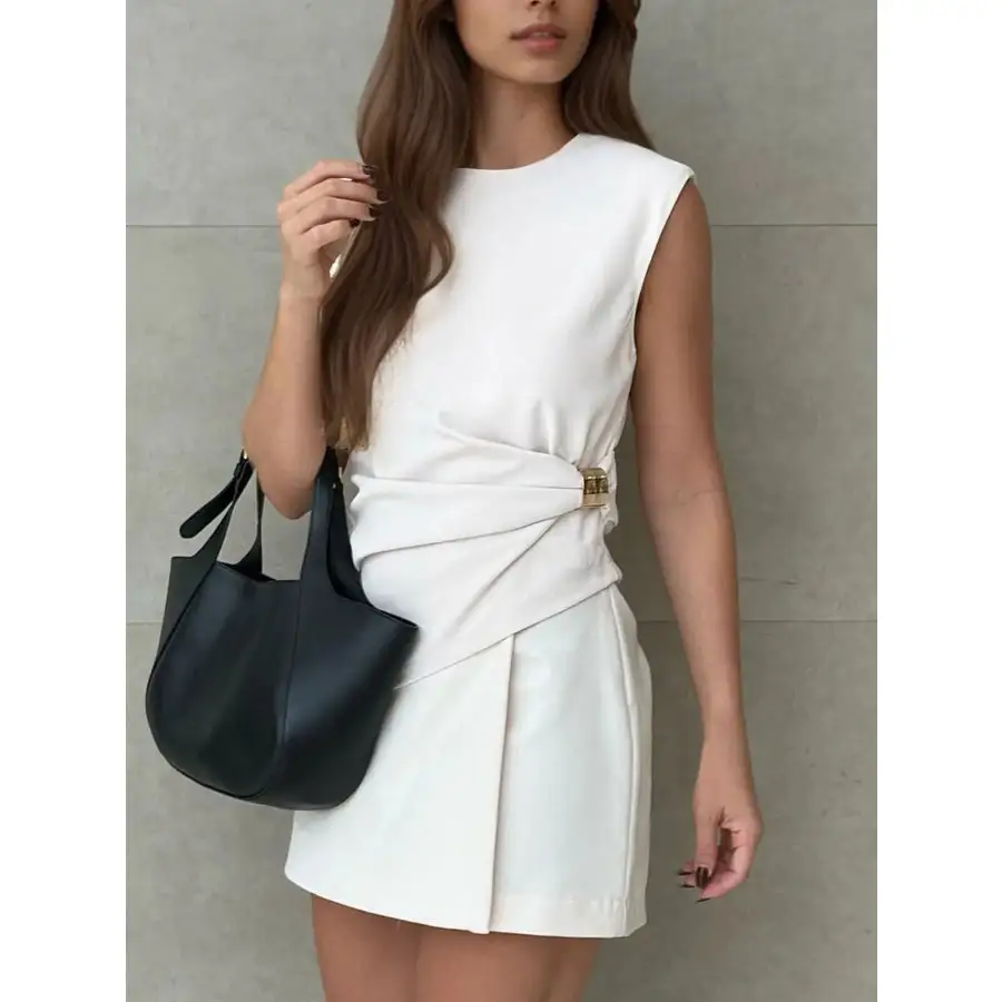 Refined Round Neck Sleeveless Top And Skirts Set
