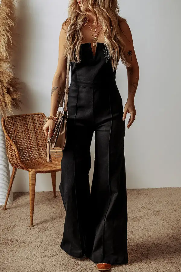 Spaghetti Straps Flare Denim Jumpsuit Accessory