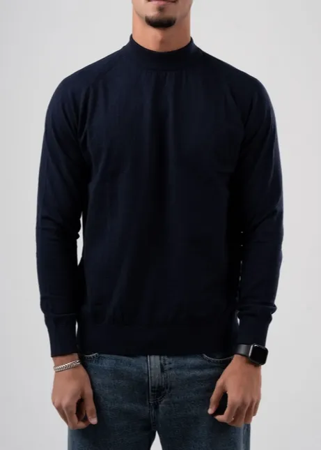 Navy Blue Half Collar Knit Pullover