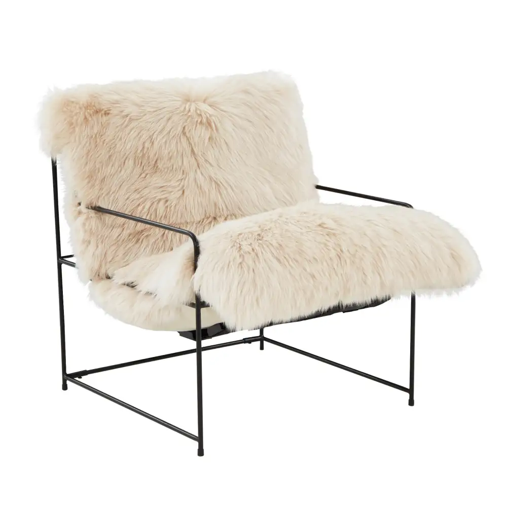 Modern Minimal Sheepskin Wood Lounge Chair