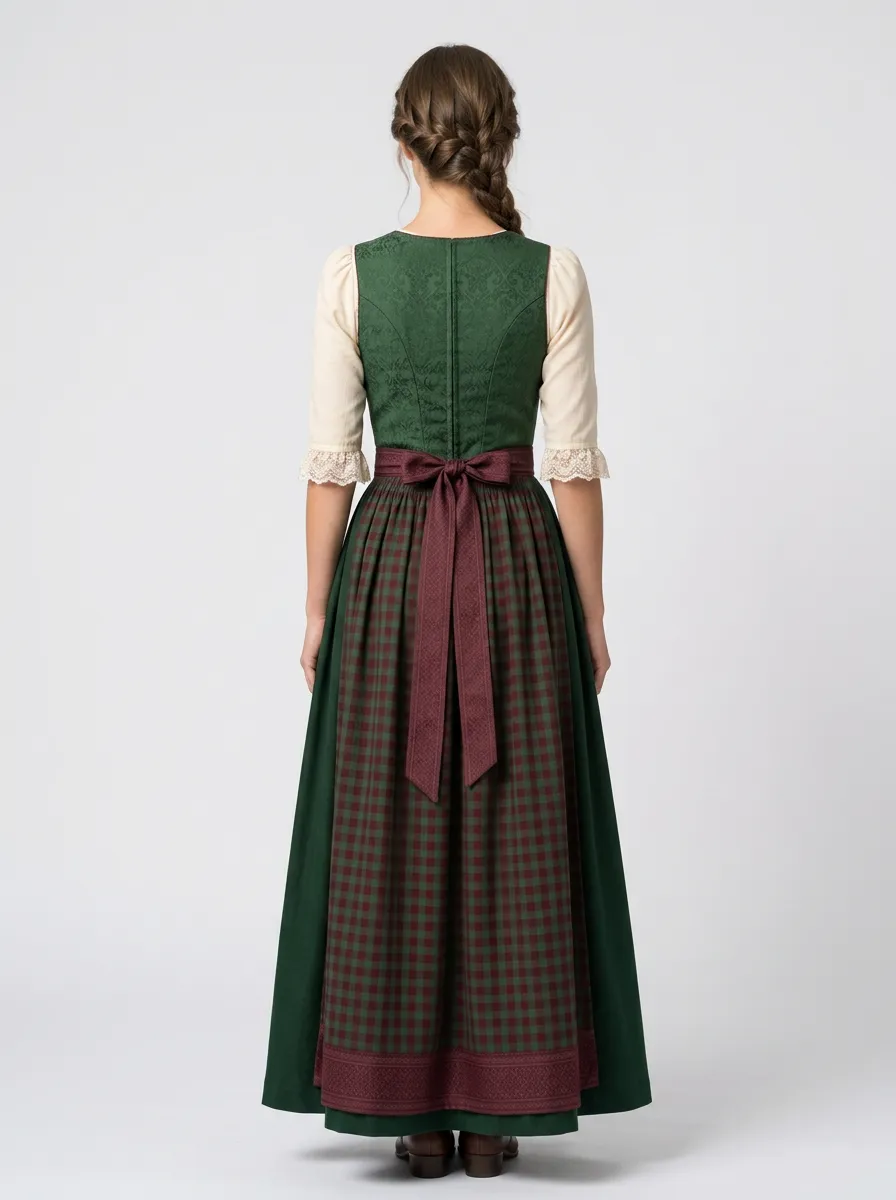Square Neck Plaid Traditional Women's Bavarian Oktoberfest Dirndl Dress