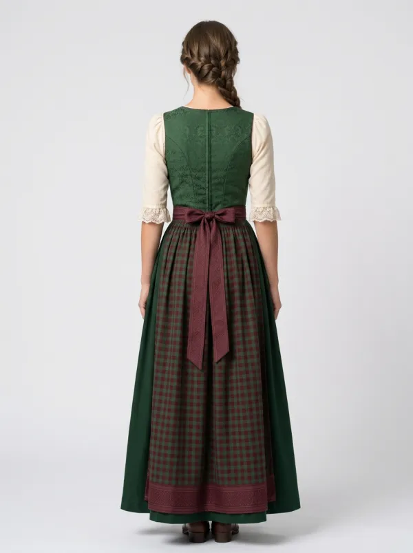 Square Neck Plaid Traditional Women's Bavarian Oktoberfest Dirndl Dress