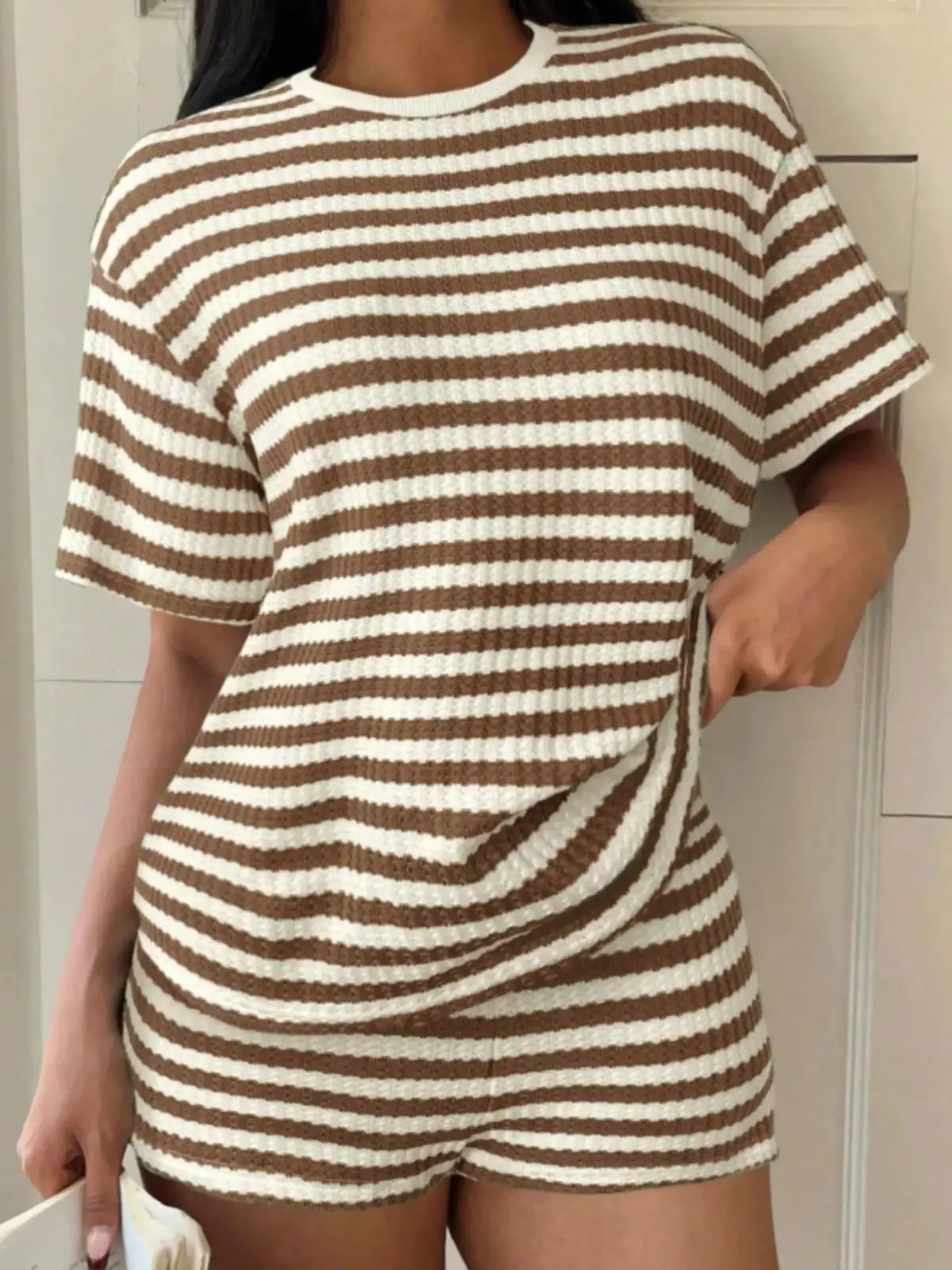 Easygoing Refined Striped Top and Shorts Matching Set