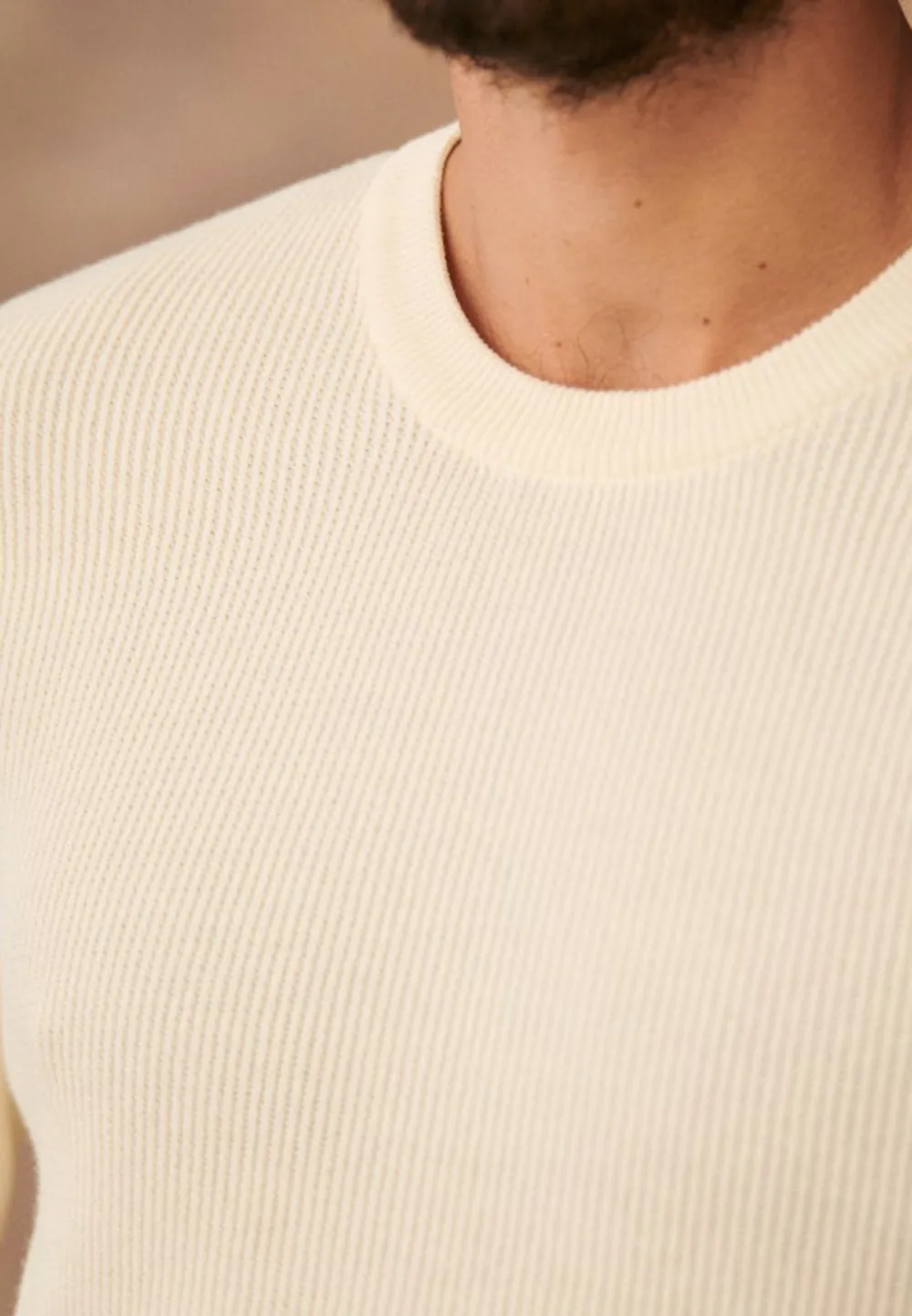 Cream Soft Ribbed Knit Crew Neck Sweater