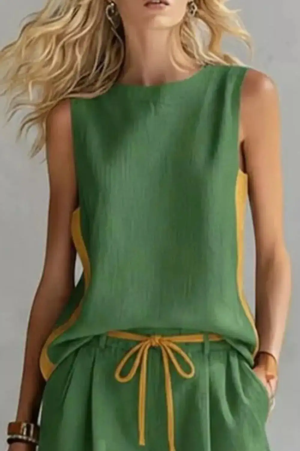 Contrast Trim Tank Shorts Set