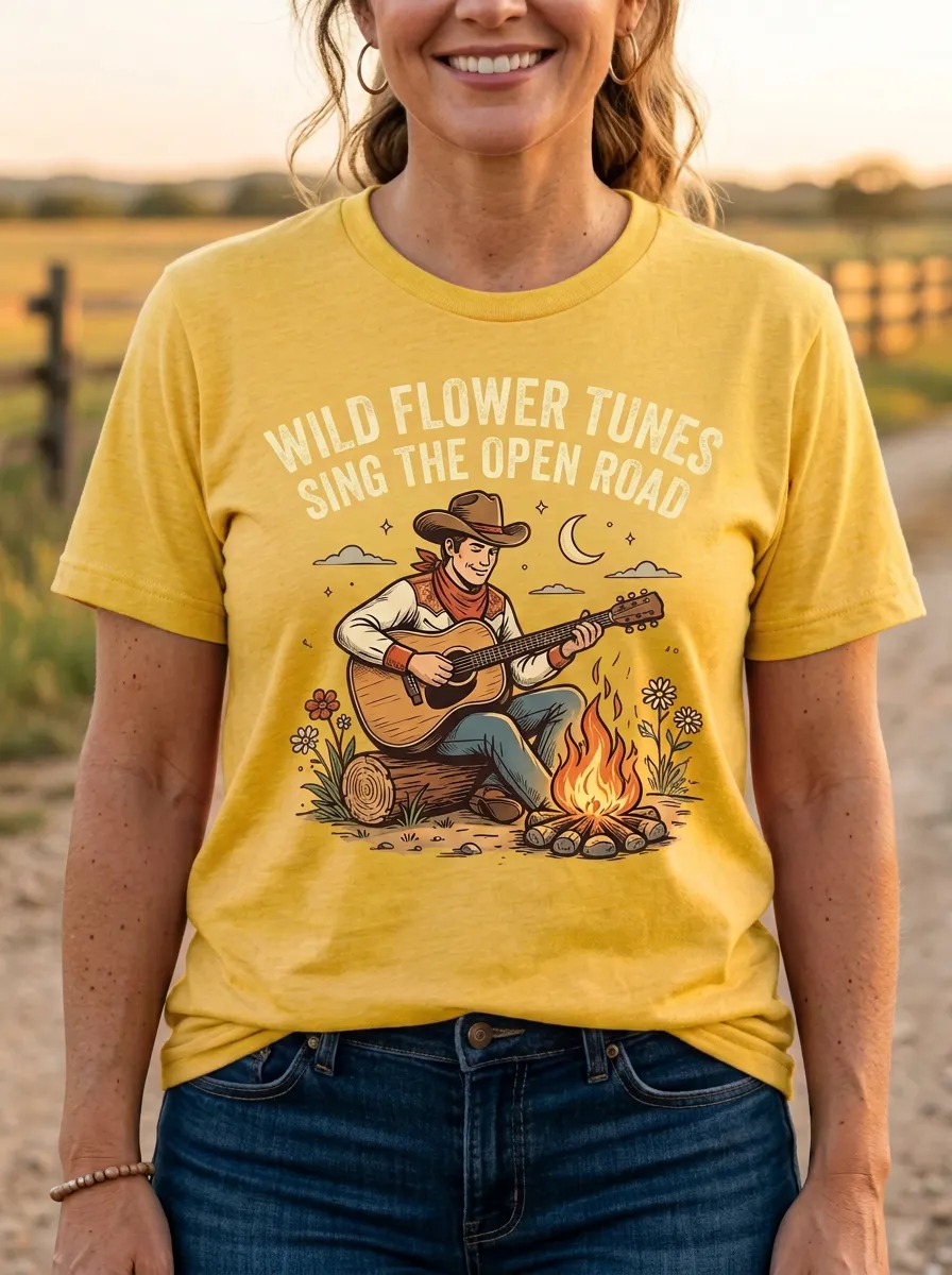 Western Guitar Cowboy Country Music Crewneck T-Shirt
